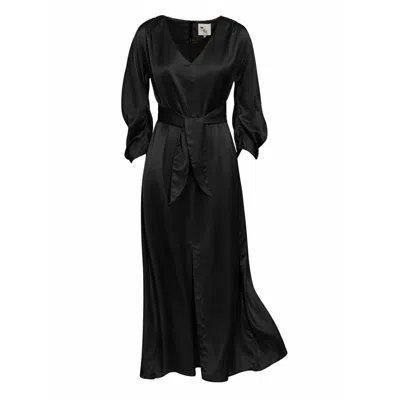 Julia Allert Women's Satin Ankle-length Dress With Belt - Black