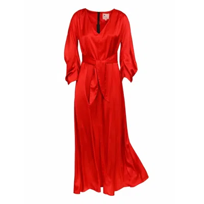 Julia Allert Women's Satin Ankle-length Dress With Belt - Red