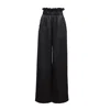 Julia Allert Women's Satin Wide-leg Pants With Ruffled Waist Black In Black
