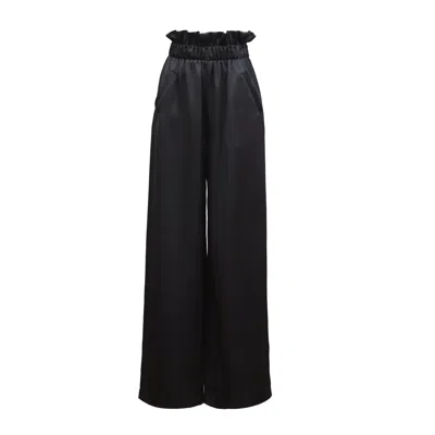 Julia Allert Women's Satin Wide-leg Pants With Ruffled Waist Black