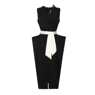 Julia Allert Women's Sculptural Sleeveless V-neck Midi Dress With Belt Black