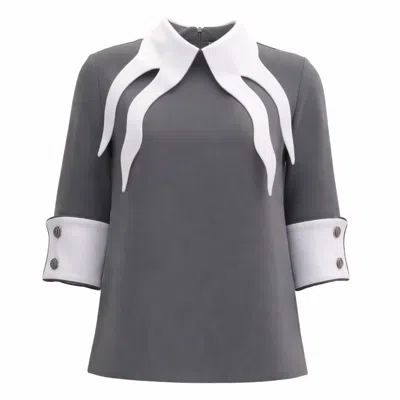 Julia Allert Women's Semi-formal Blouse With Double Contrasting Details Grey In Gray