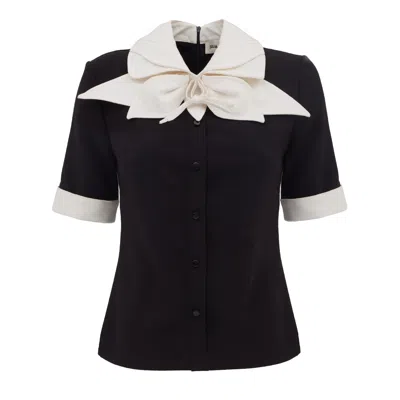Julia Allert Women's Short Sleeve Formal Bow Blouse - Black