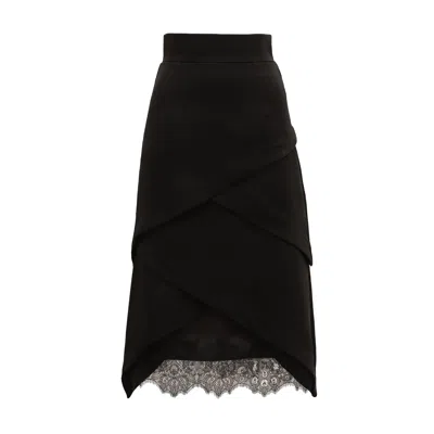Julia Allert Women's Sophisticated High-waisted Skirt With Lace Hem Black