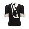 Julia Allert Women's Statement Blouse With White Collar And Cuffs - Black In Black