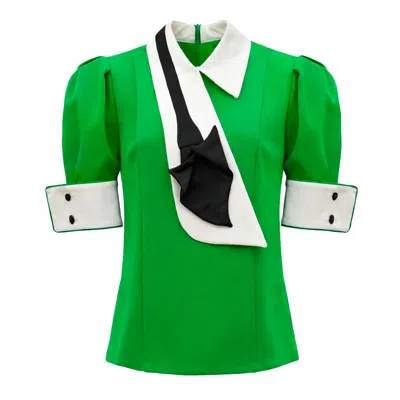 Julia Allert Women's Statement Blouse With White Collar And Cuffs – Green