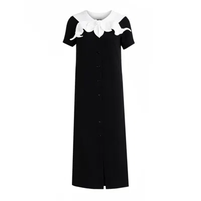 Julia Allert Women's Straight Midi Shirt Dress With Adjustable Collar – Black
