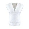 Julia Allert Women's Structured Fit Cap Sleeve V-neck Blouse White