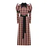 Julia Allert Women's Stylish Cold Shoulder Long Sleeve Dress With Belt Red Check In Red