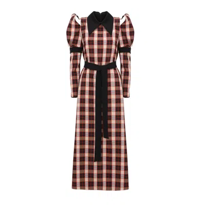 Julia Allert Women's Stylish Cold Shoulder Long Sleeve Dress With Belt Red Check