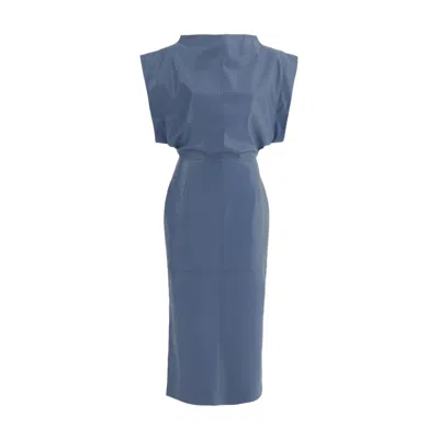 Julia Allert Women's Stylish Sleeveless Faux Leather Dress Blue Grey