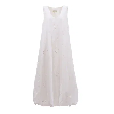 Julia Allert Women's Summer Cotton Sleeveless Eyelet Dress With Balloon Hem White