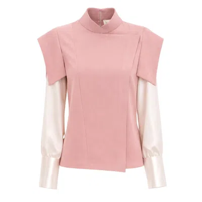 Julia Allert Women's Tailored Blazer-style Blouse With Satin Sleeves - Pale Pink