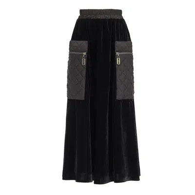 Julia Allert Women's Trapeze Skirt With Patch Pockets Velvet Black