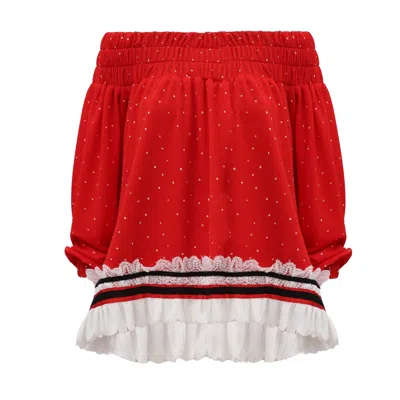 Julia Allert Women's Trendy Loose Fit Off-shoulder Polka Dot Blouse Red