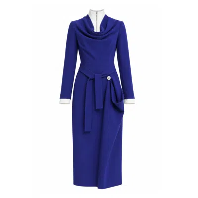 Julia Allert Women's Two-tone Asymmetric Draped High-neck Midi Dress – Blue
