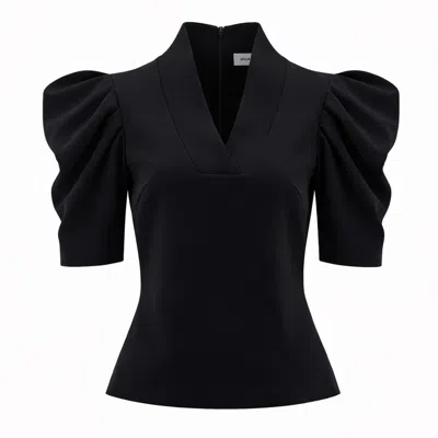 Julia Allert Women's V-neck Puff Sleeve Top - Black