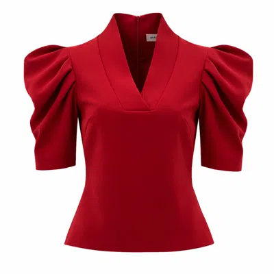 Julia Allert Women's V-neck Puff Sleeve Top - Red