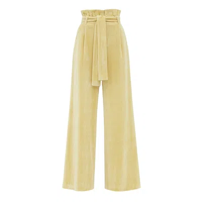 Julia Allert Women's Velvet High Waist Trousers - Pastel Yellow