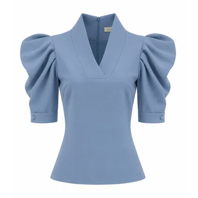 Julia Allert Women's V-neck Puff Sleeve Top - Blue