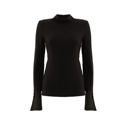 Julia Allert Women's Warm Braided Knit Top With Cuffed Sleeves Black