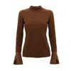 Julia Allert Women's Warm Top With Cuffed Sleeves Melange Brown In Brown