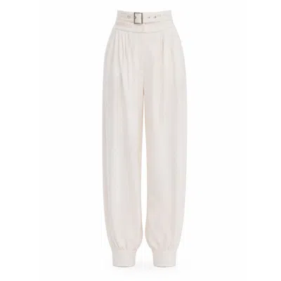 Julia Allert Women's White Belted High-waist Balloon-leg Pants - Ivory