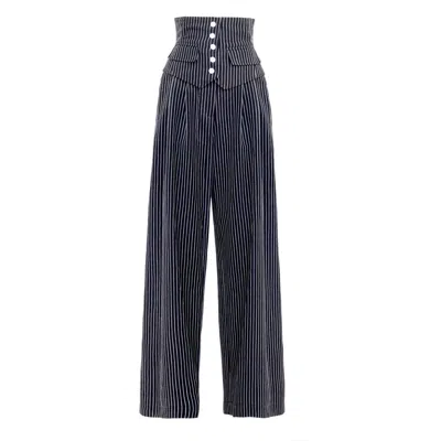 Julia Allert Women's White / Black Pinstripe Statement Buttoned Trousers Black In White/black