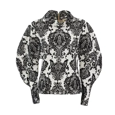 Julia Allert Women's White / Black Velvet Patterned Knit Blouse In White/black