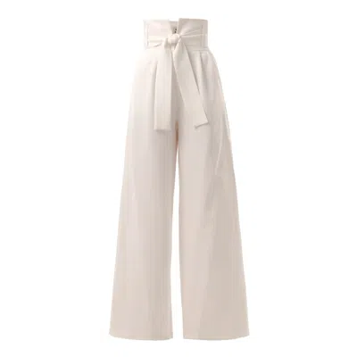 Julia Allert Women's White High Waist Long Wide Leg Trousers