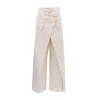 Julia Allert Women's White High-waisted Cotton Wrap Trousers , Skirt Effect - Ivory In White