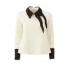 Julia Allert Women's White / Neutrals Semi-formal Blouse With Contrasting Details Ecru In White