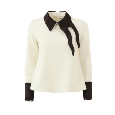 Julia Allert Women's White / Neutrals Semi-formal Blouse With Contrasting Details Ecru