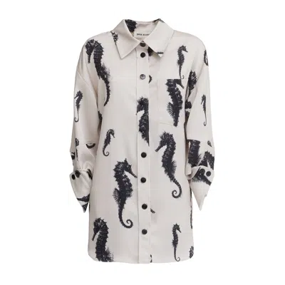 Julia Allert Women's White Seahorse Print Oversized Shirt – Ivory