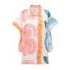 Julia Allert Women's White Summer Cotton Short-sleeve Shirt With Artistic Print