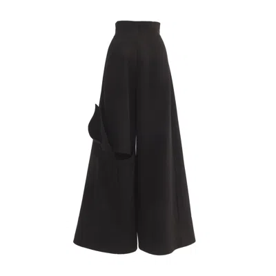 Julia Allert Women's Wide Flared Trousers With Calla Flower Black