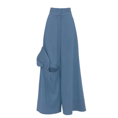 Julia Allert Women's Wide Flared Trousers With Calla Flower Pale Blue