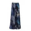 Julia Allert Women's Wide-leg Abstract Blue Print Trousers With Contrasting Waistband In Blue