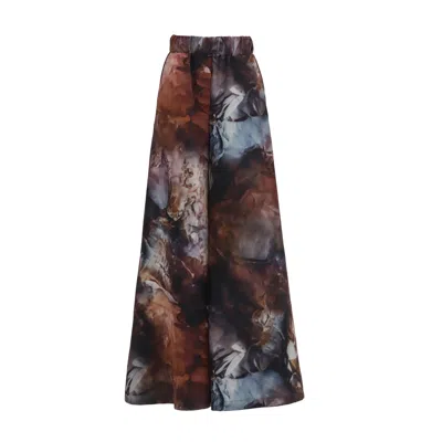 Julia Allert Women's Wide-leg Abstract Brown Print Trousers
