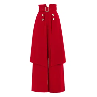 Julia Allert Women's Wide Leg Trousers With Skirt Overlay Red