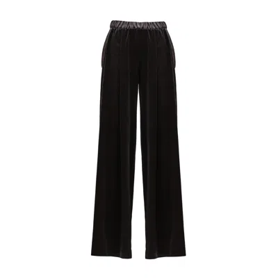 Julia Allert Women's Wide-leg Velvet Trousers With Satin Details Black
