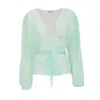 Julia Allert Women's Wrap Sheer Organza Blouse Mint Green In Green