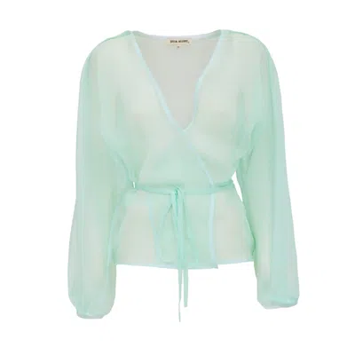 Julia Allert Women's Wrap Sheer Organza Blouse Mint Green