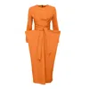 Julia Allert Women's Yellow / Orange Designer Midi Dress With Belt Orange