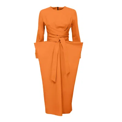 Julia Allert Women's Yellow / Orange Designer Midi Dress With Belt Orange