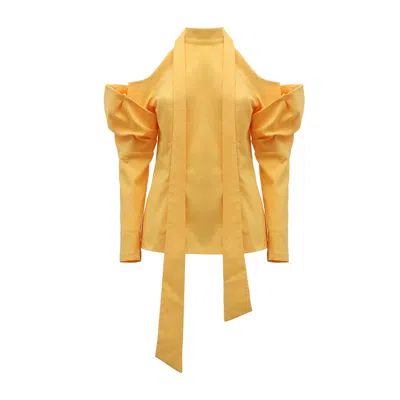 Julia Allert Women's Yellow / Orange Elegant Summer Off-shoulder Blouse With Neck Ties Yellow
