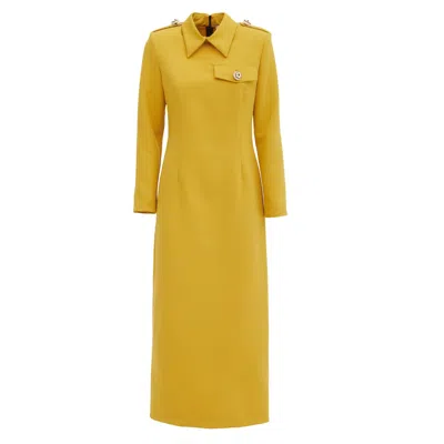 Julia Allert Women's Yellow / Orange Fitted Long Sleeve Dress With Stand-up Collar - Yellow In Yellow/orange