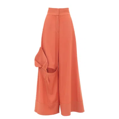 Julia Allert Women's Yellow / Orange Wide Flared Trousers With Calla Flower Orange-coral In Yellow/orange