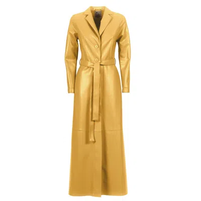 Julia Allert Women's Yellow / Orange Yellow Long Button-up Eco-leather Trench In Yellow/orange