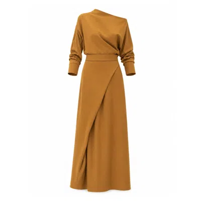 Julia Allert Yellow Draped Boat-neck Blouse & Wrap Midi Skirt Set – Mustard